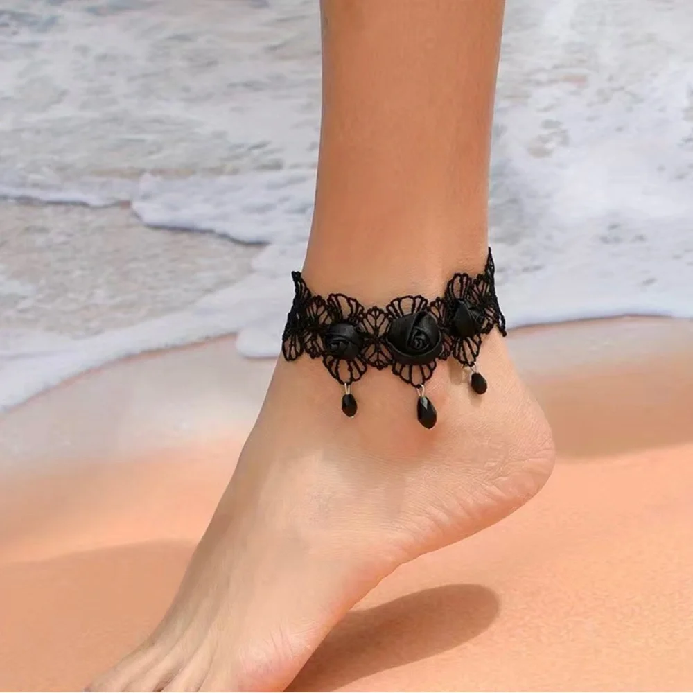 Gothic‎ Retro Style Black Flower Lace Anklet -Faux Fashion Jewelry